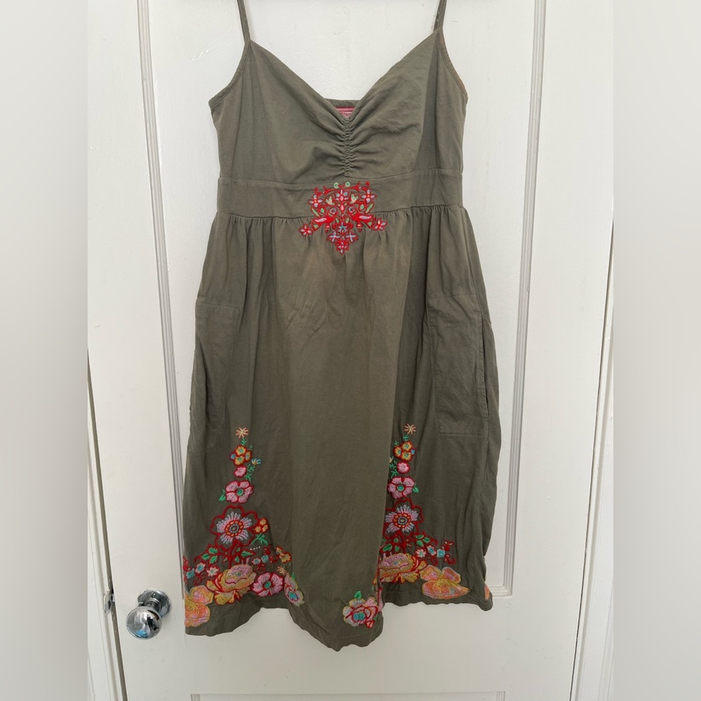 Johnny Was JWLA Sleeveless Green Embroidered Dress